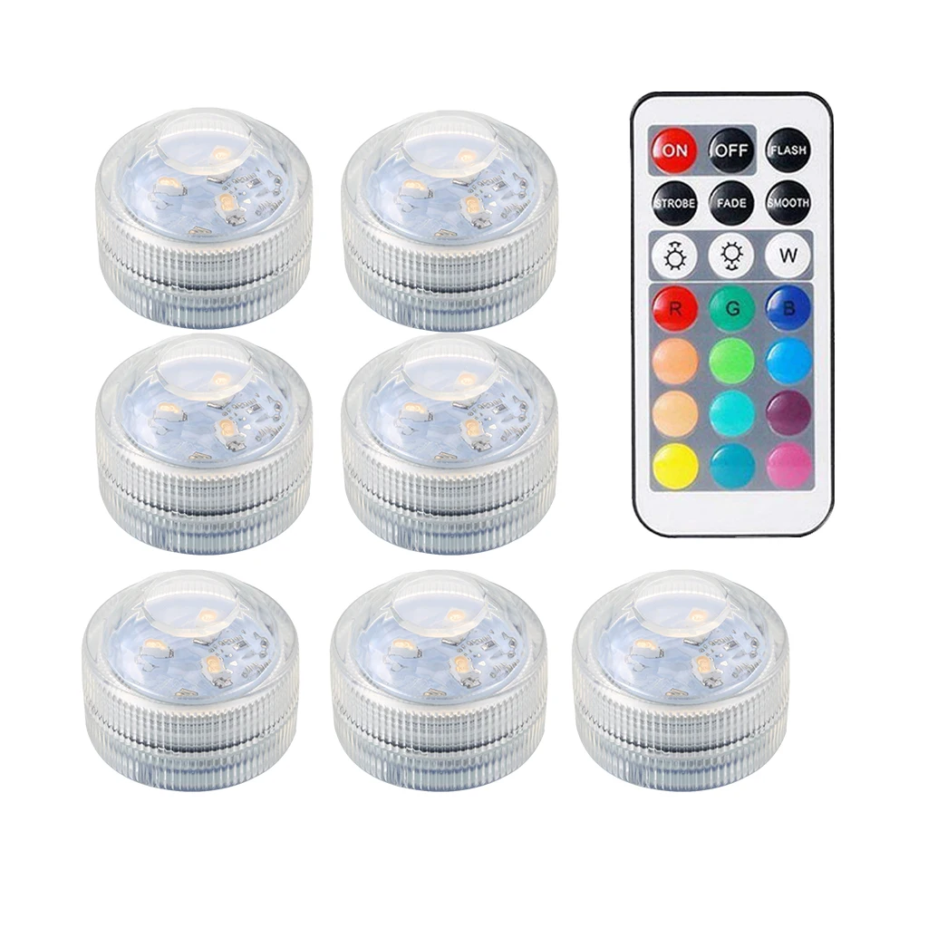 7 PCS RGB светодиодный Nihgt светильник на батарейках водонепроницаемый подводный погружной ночной Светильник чайный светильник s для вазы чаши аквариума - Испускаемый цвет: 7 PCS