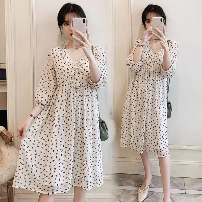 

Pregnant Women Spring Clothing Long Skirts Large Size 2020 New Style Spring Maternity Dress-Style Skirt Long Sleeve Floral-Print