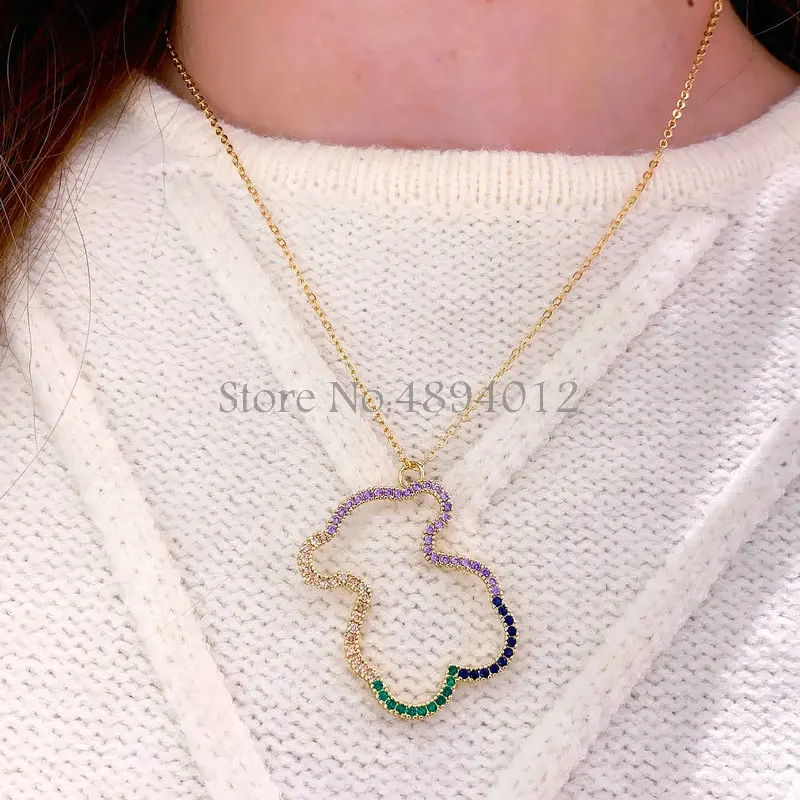 Женское модное ожерелье с цирконием с ювелирной коробкой, ожерелье с милым медведем, позолоченное, популярное PendantsCan оптом