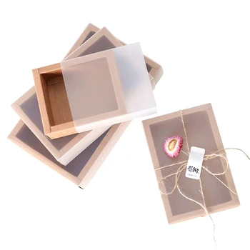 

10pcs Kraft Paper Packing Box With Transparent PVC Window Black Delicate Drawer Display Gift Box Wedding Cookie Candy Cake Boxes