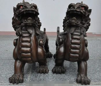 

bir 006665 15"Chinese Fengshui Bronze Guardian Beast Animal PiXiu kylin Unicorn Statue Pair