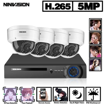 

4CH 5MP NVR AI Face Recognition CCTV Surveillance Kit System IR POE Audio Dome Outdoor Security POE IP Camera Video Set