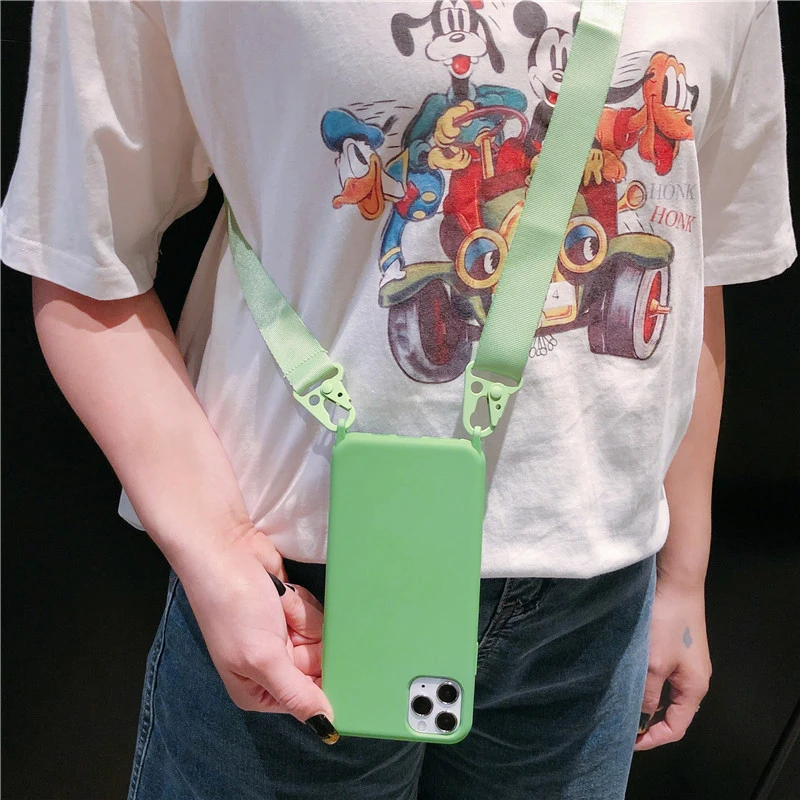 Shoulder strap lanyard Phone Case For iphone 12 13Pro 12Pro 11 11Pro Max X XR XS Max SE 7 8Plus Candy color soft silicone case