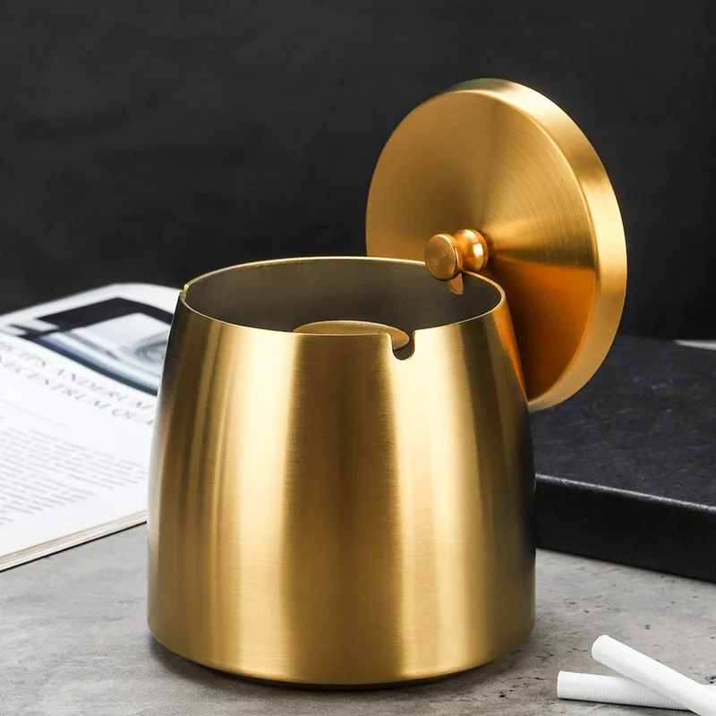 Thickened stainless steel ashtray heightened anti-fly ash ashtray with cover For portable ashtray,stainless steel ashtray,metal ashtray