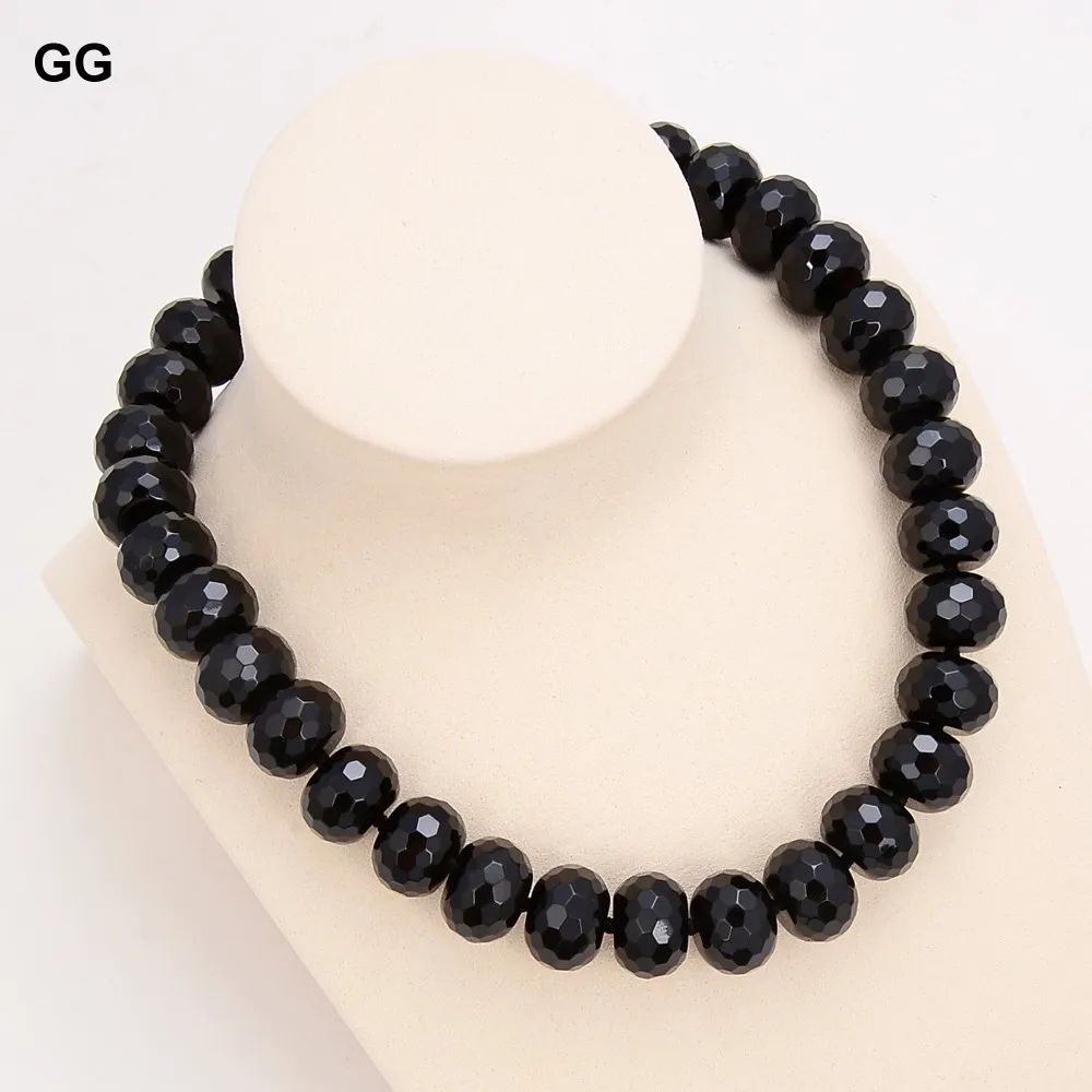 G-G Gioielli Naturali 13X18Mm Nero Abaco Forma Rondelle Sfaccettate Onice Gemme Collana Di Pietra 18 ''Per Le Donne