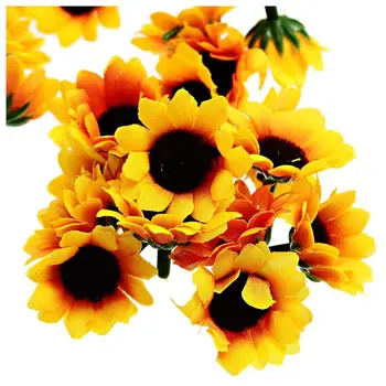 

New 100 Pcs Artificial Sunflower Little Daisy Gerbera Flower Heads for Wedding Party Decor (Yellow&Coffee)