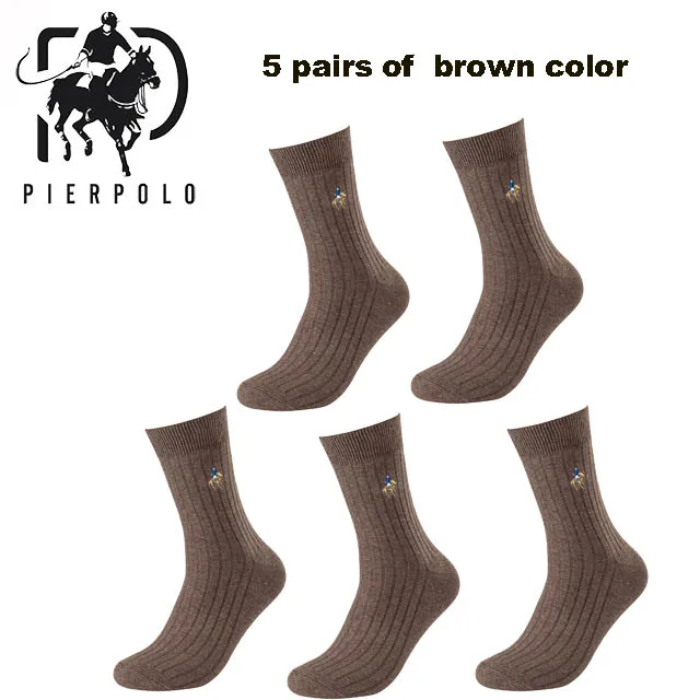 PIER POLO Cotton Sock Warm High Quality Men Dress Socks Calcetines Hombre Socks Business Winter Men gifts size39-44 sokken 5pair - Цвет: 5 pairs of brown