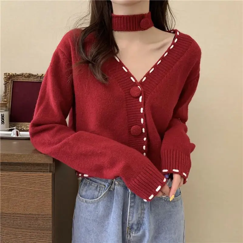 

Short sweater women's wear fall 2020 new Korean version loose wear long sleeve knitted cardigan outside tide