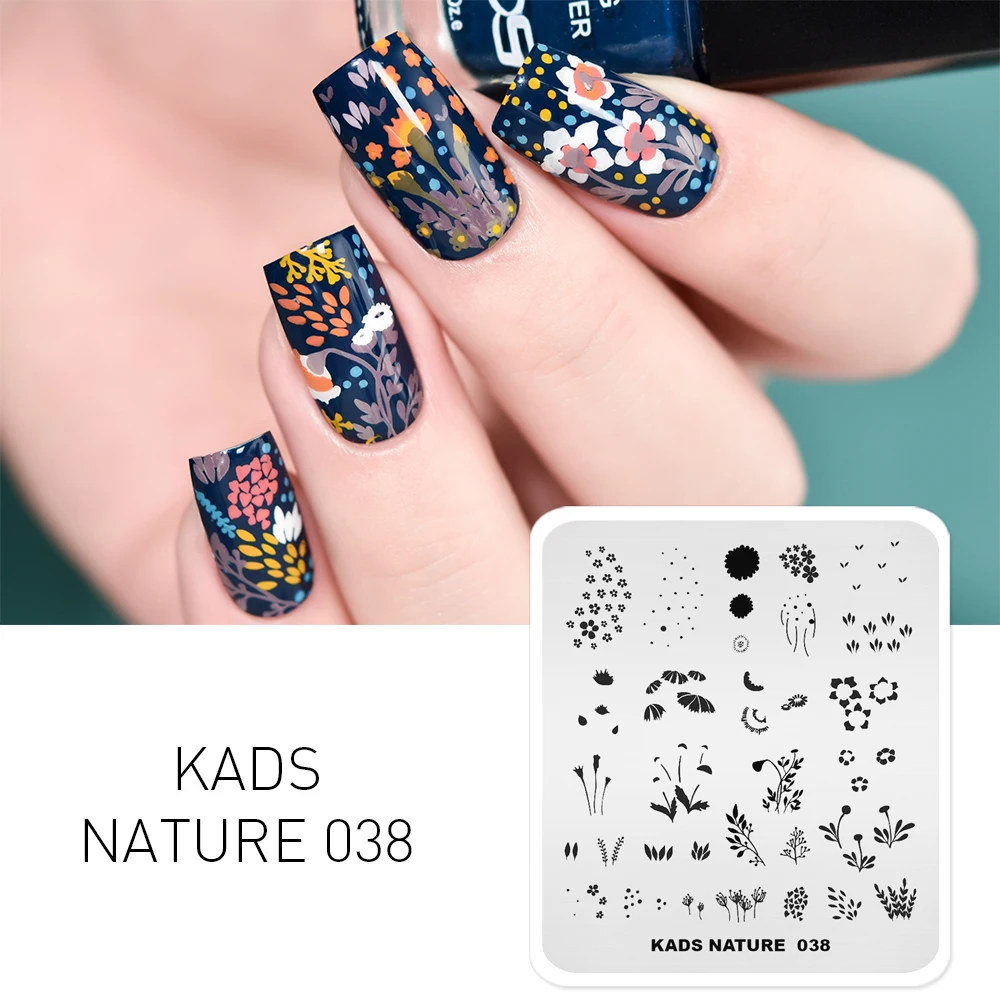 Штампы для дизайна ногтей от KADS Шаблоны в стиле природных узоров; цветочная коллекция изображение лак для ногтей пластины для стемпинга-Нержавеющая сталь Трафаретный Маникюр Инструмент