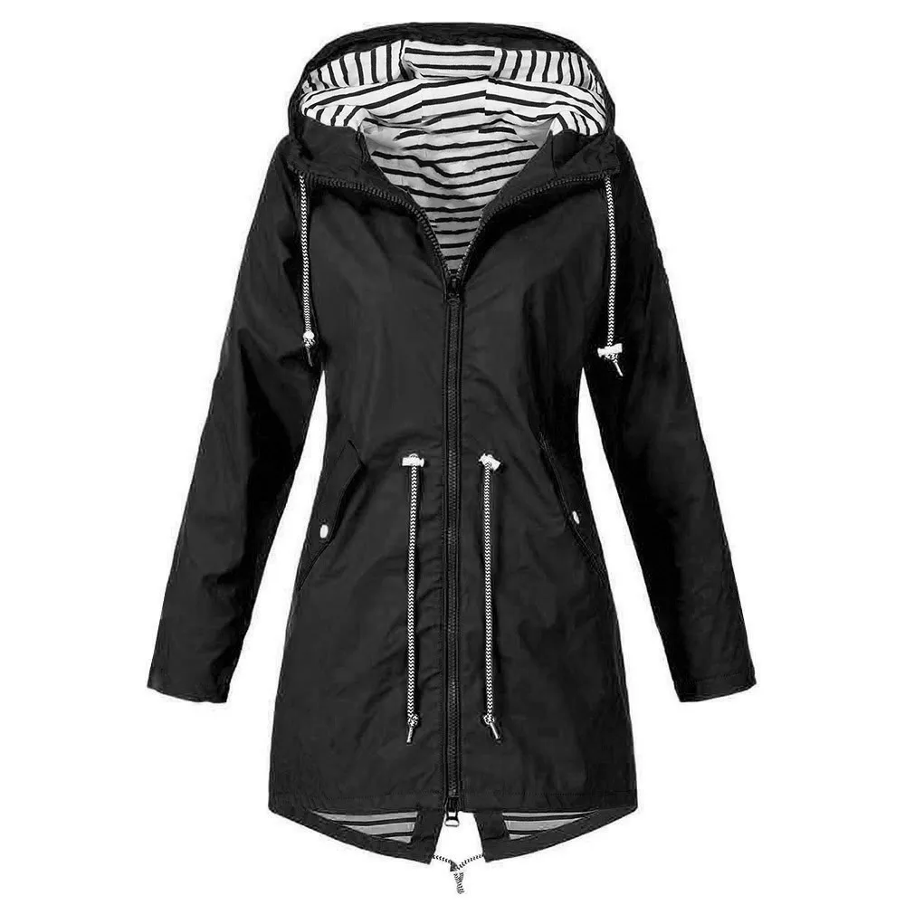 Женская куртка с капюшоном, водонепроницаемая, переходная куртка, пальто, уличная походная одежда, легкий плащ, женский плащ, 5XL 19Ag - Цвет: Black