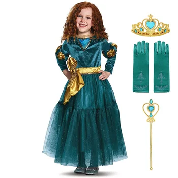 

MUABABY Girls Merida Princess Dress Up Clothes Children Teens Halloween Birthday Party Gown Frocks Girls Fancy Costume for 3-14T