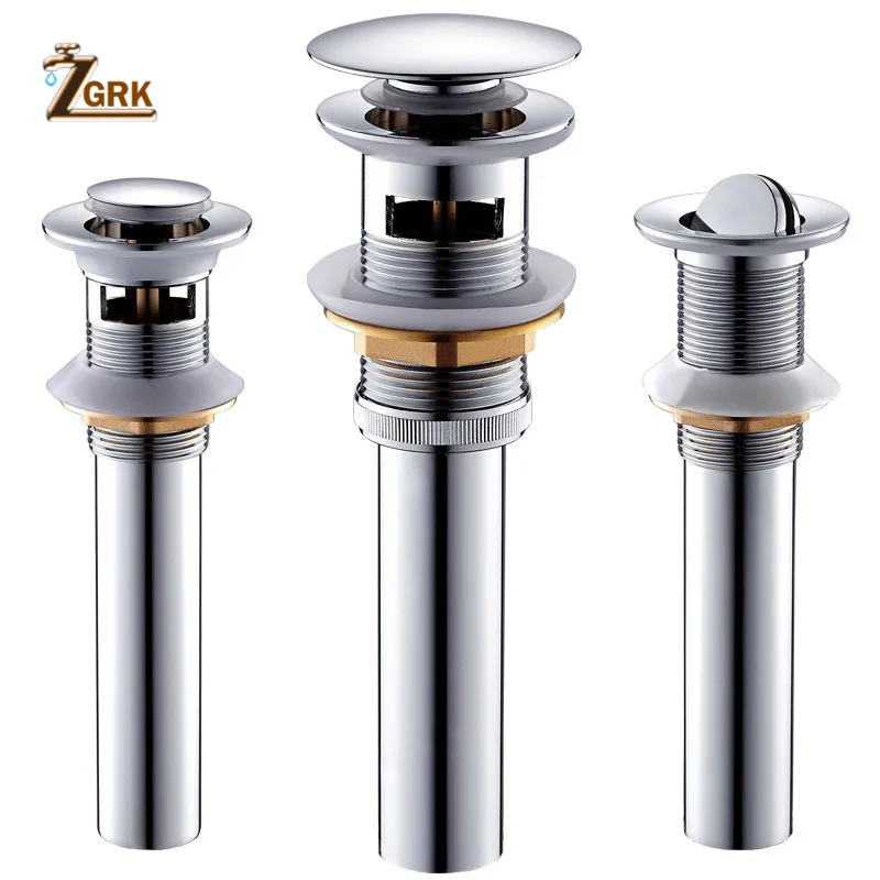 

ZGRK Quality Brass Chrome Plated Water Drain Bathroom Basin Pop Up Drain With Overflow Design