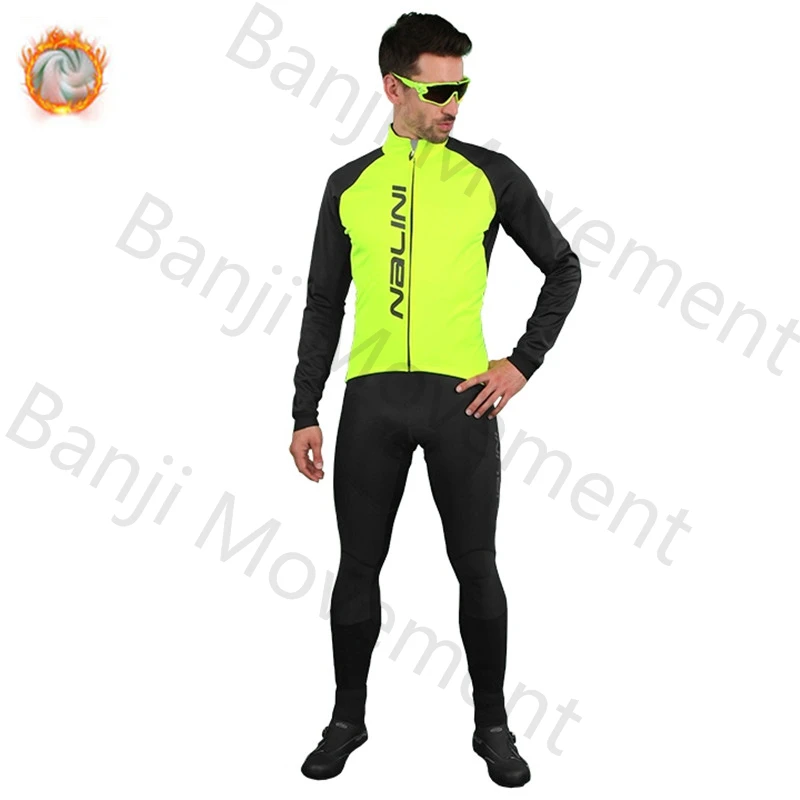 

Nalini 2019 New Pro Team Winter Thermal Fleece Cycling Clothes Men Jersey Suit Outdoor Riding Bike MTB Clothing Bib Pants Set