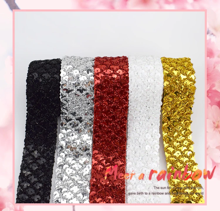 8Meters Meetee Sequin Lace Trim Ribbons Gold Silver Trims Fabric Stage Costume Dance Dress Paillette Band DIY Sewing Accessories