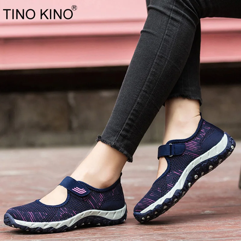 

TINO KINO Women Hool Loop Flat Autumn Vulcanized Ladies Mesh Breathe Platform Casual Mother Walking Shoes Female Fashion