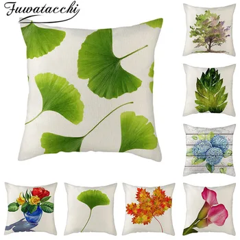 

Fuwatacchi Pure Linen Leaf Printed Cushion Cover Various Plants Pattern Pillow Cover for Home Sofa Decorative Throw Pillowcases
