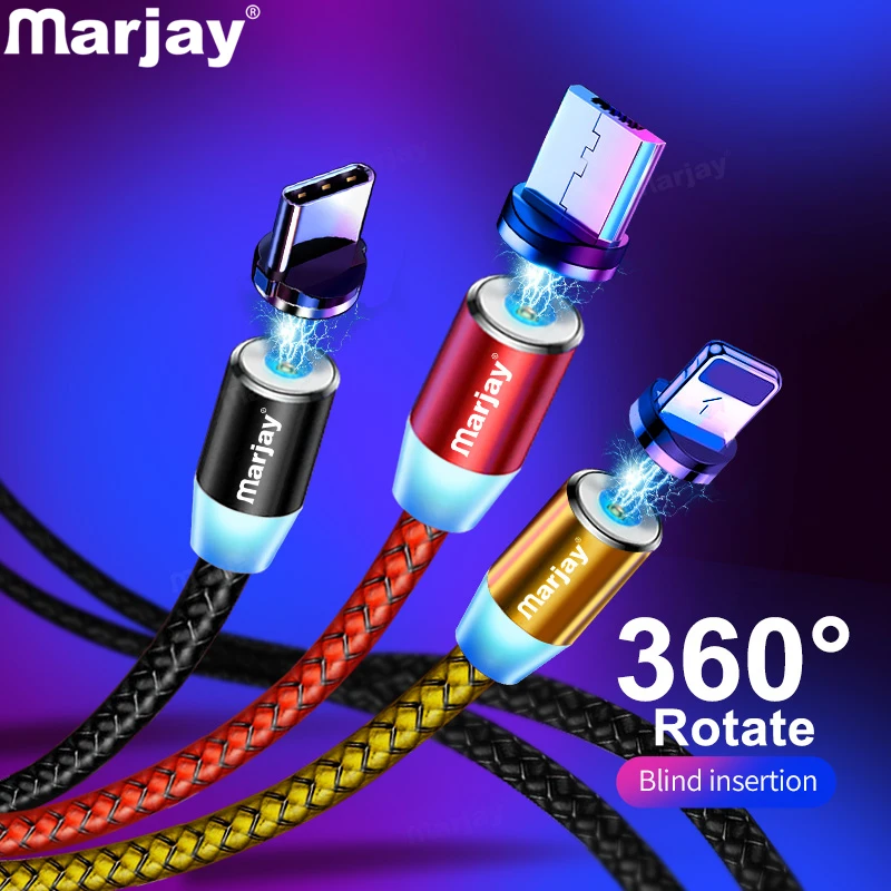 Marjay Magnetic Charger Micro USB Cable For iPhone Samsung Android Fast Charging Magnet USB Type C Cable Mobile Phone Cord Wire