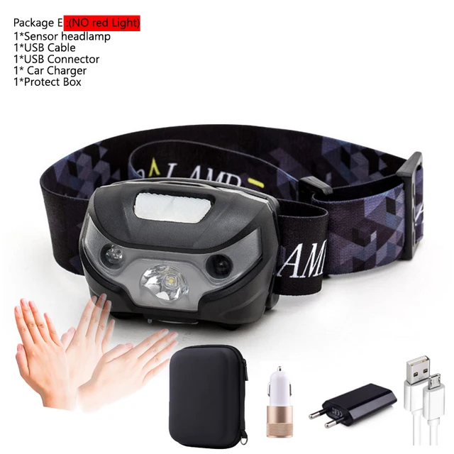 Powerfull Headlamp USB Rechargeable LED Headlight Body Motion Sensor Head Flashlight Built in lithium battery Torch Light Lamp D
