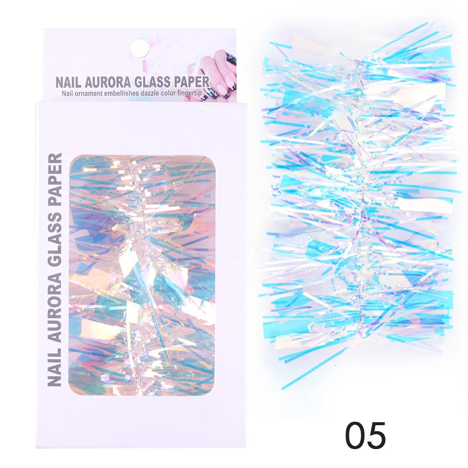 Xelparuc 4 Boxes Holographic Glass Nail Paper Sticker Gradient Aurora Transfer Foils Shinning Mirror Wraps Holographic Nail Art Decoration Glitter