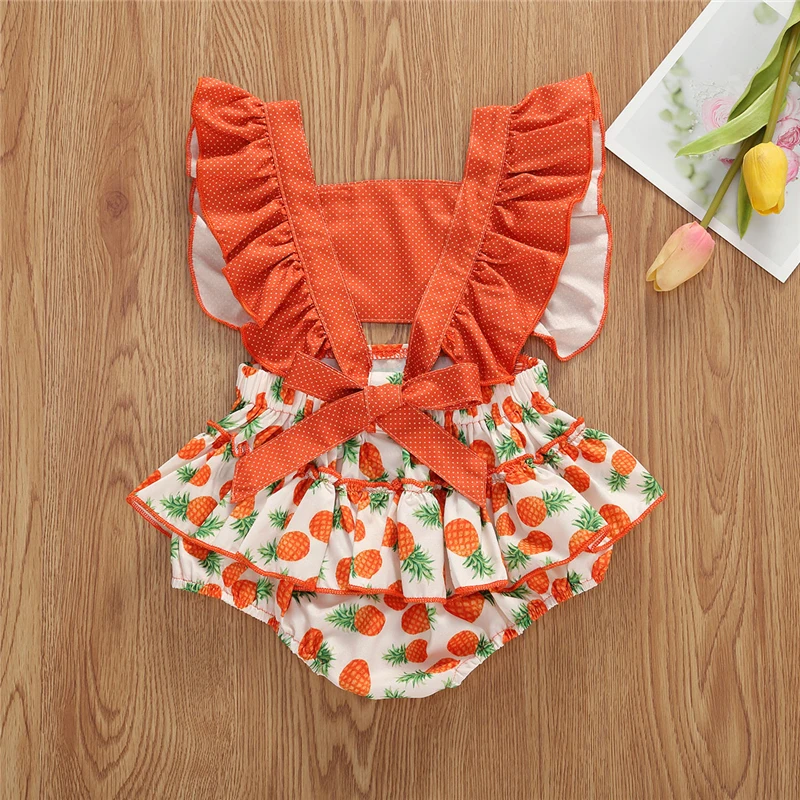 Newborn Knitting Romper Hooded  2021 Summer Newborn Baby Girls Rompers Flamingo pineapple Print Sleeveless Backless Jumpsuits 0-24M Baby Clothing Baby Bodysuits comfotable