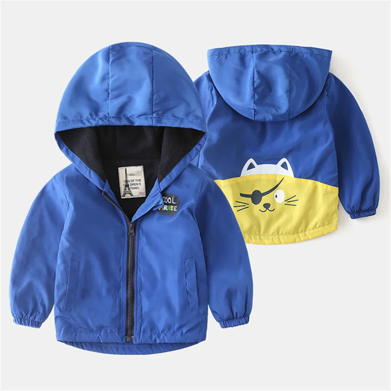 Kids Boys Outerwear Velvet Lining Jackets Autumn Winter Outdoor Clothing Children Coat Baby Hooded Zipper Windbreaker Cloth