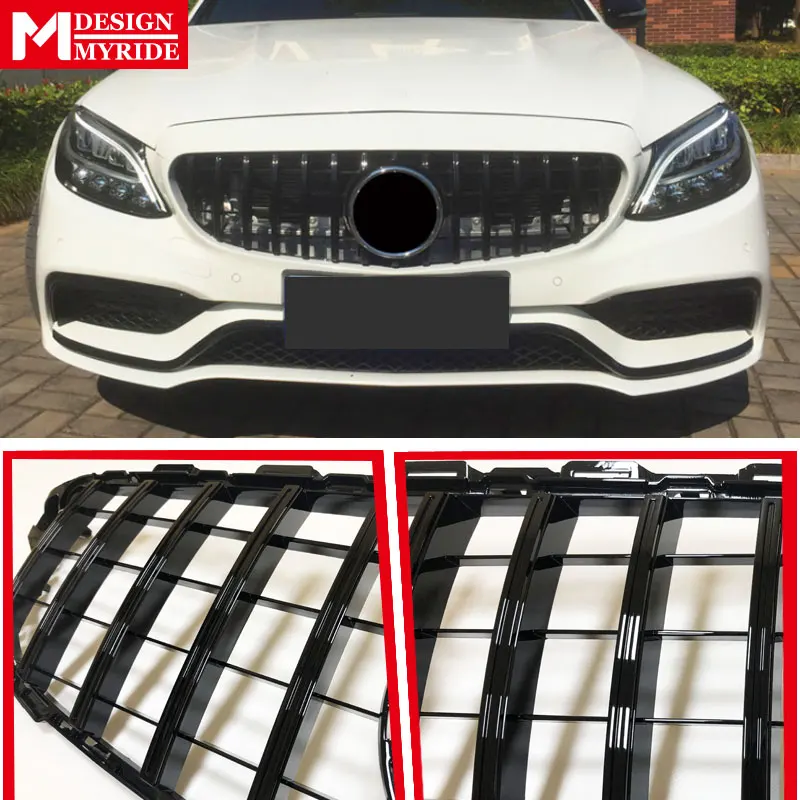 Для MB Mercedes C205 W205 C Класс GTS стиль решетка гриль решетки ABS черный глянец без камеры C63 Fit спортивный передний бампер