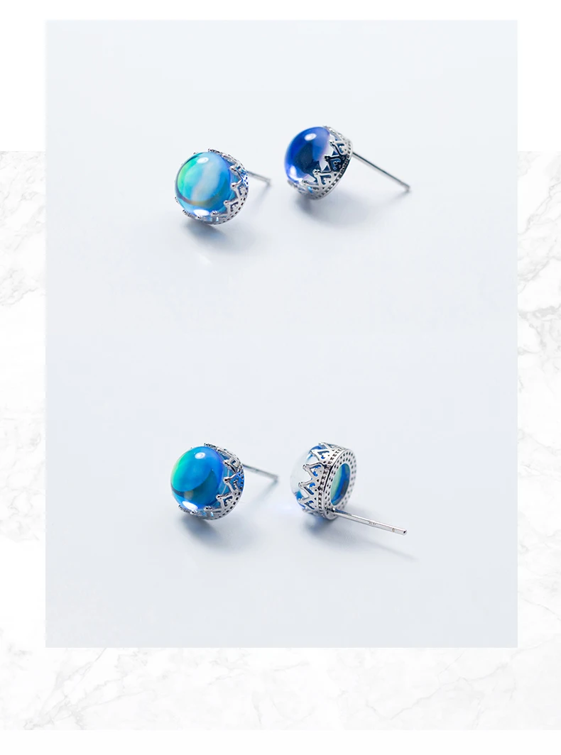 Modian Luxury Charm Blue Opal Crown Stud Earrings Fashion Elegant 925 Sterling Silver Crystal Jewelry For Women S925 Female Gift