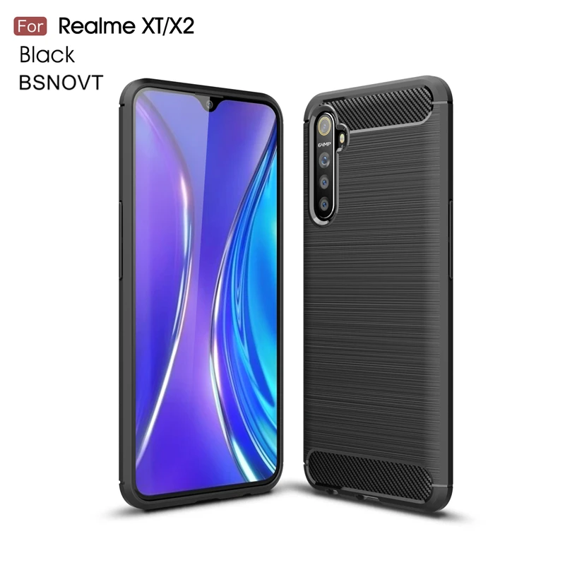 Для OPPO Realme XT чехол из мягкого ТПУ силикона углеродного волокна противоударный