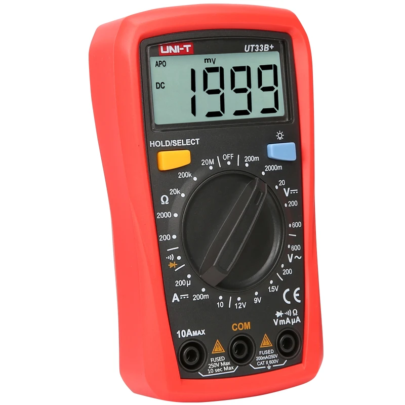 UNI-T UT33B+ Digital Multimeter Manual Range AC DC 200mV~600V Voltage Meter DC 10A Current Tester Resistance Meter