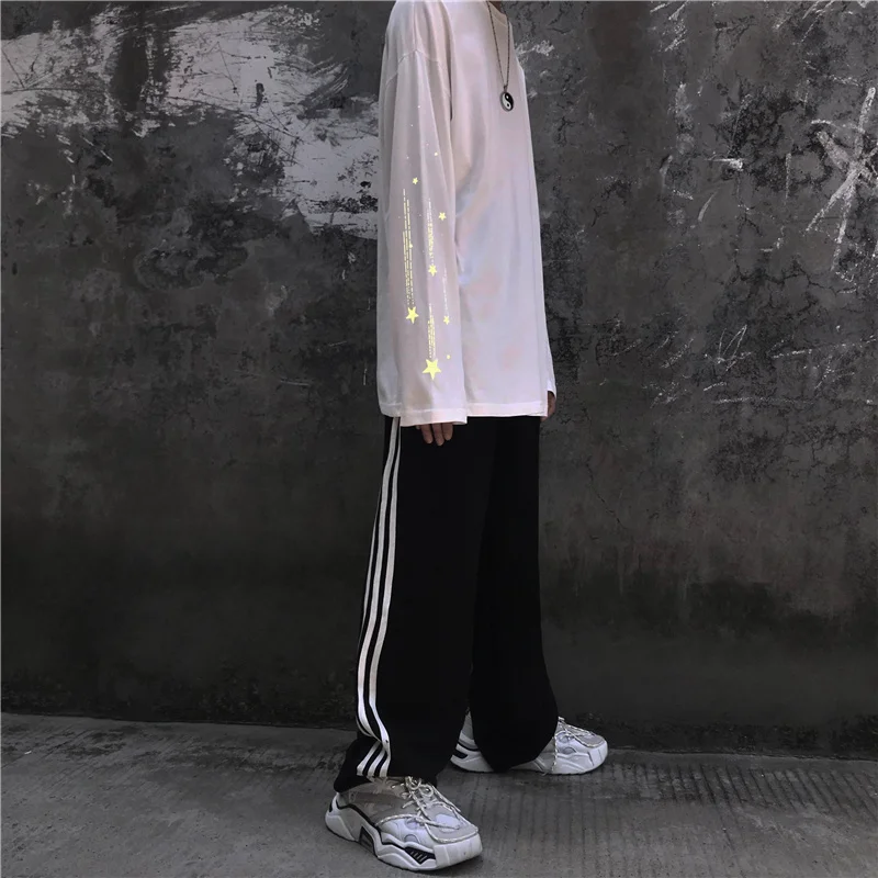 Woherb Harajuku Светоотражающая футболка для женщин и мужчин Уличная Повседневная Корейская футболки для пар топы с длинными рукавами принт Звезды футболки
