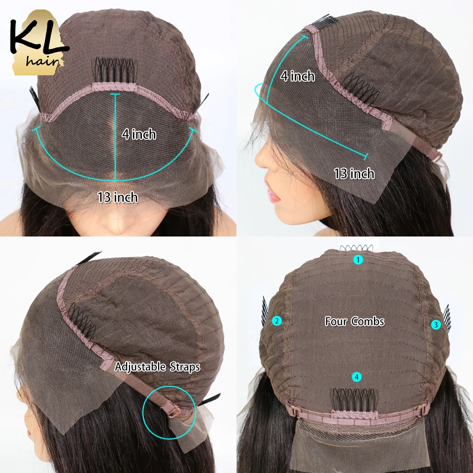 KL 13x4 парики из натуральных волос на кружеве для черных женщин, бразильские волосы remy, прямые короткие волосы, парик 130%, предварительно выщипанные с детскими волосами