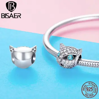 

BISAER 925 Sterling Silver Full Pave Dazzling Fox Beads fit Original 925 Snake Charm Bracelet Cubic Zirconia Animal Charms C1131