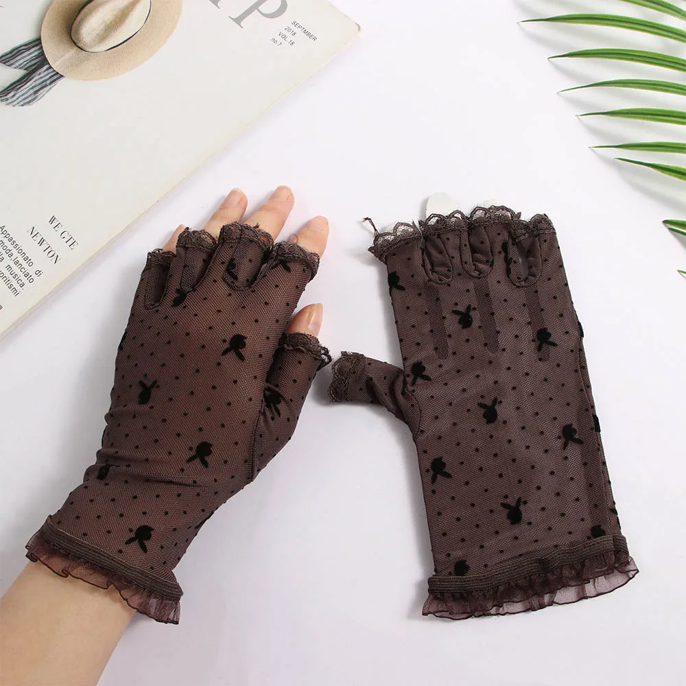 Women Lace Ruffle Floral Fingerless Gloves Summer Thin UV-Proof Driving Sexy Hollow Short Mittens Party Accessories