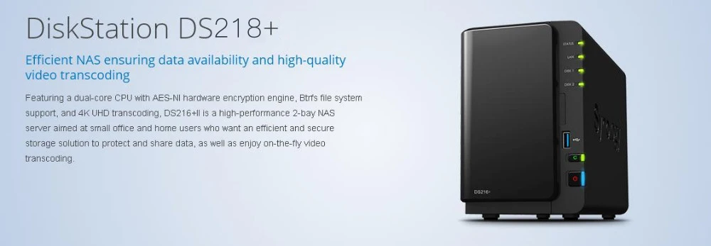 Synology Disk Station NAS DS218+ 2-bay бездисковой Nas сервер Nfs Сетевое хранилище облачным хранилищем 3 года гарантии сервер для хранения