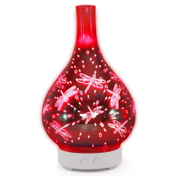 

3D Dragonfly Firework Glass Vase Shape Air Humidifier with 7 Color Led Night Light Aroma Essential Oil Diffuser Mist Maker Ultra
