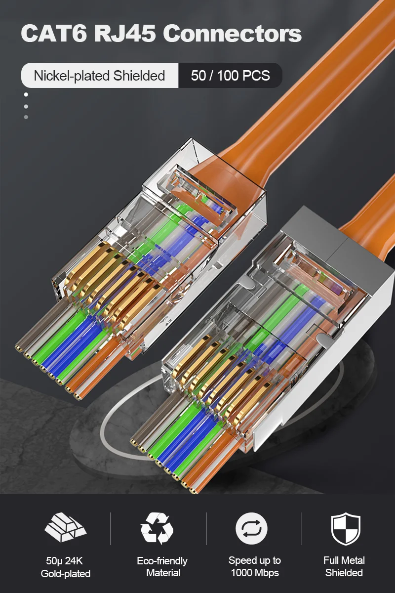 ZoeRax Cat6/Cat6a Pass Through RJ45 Connector - 30u Gold Plated Shielded Modular Plug for STP Ethernet Cable, 8P8C Ends Description Image.This Product Can Be Found With The Tag Names Computer Cables Connecting, Computer Peripherals, Connector, PC Hardware Cables Adapters