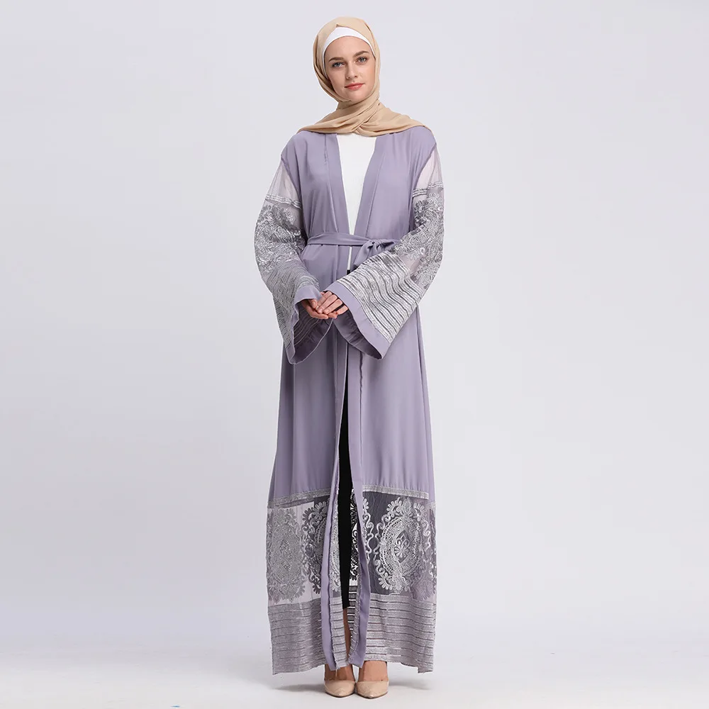 2019 Abayas Дубайский мусульманский Модный женский кардиган с вышивкой халат Женская одежда для платья с длинными рукавами