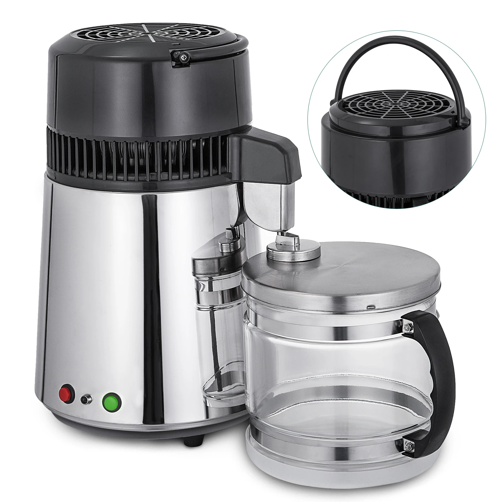 VEVOR 4L Water Distiller 750W Stainless Steel with Bottle Food-Grade Outlet Glass Container Water Distiller Machine