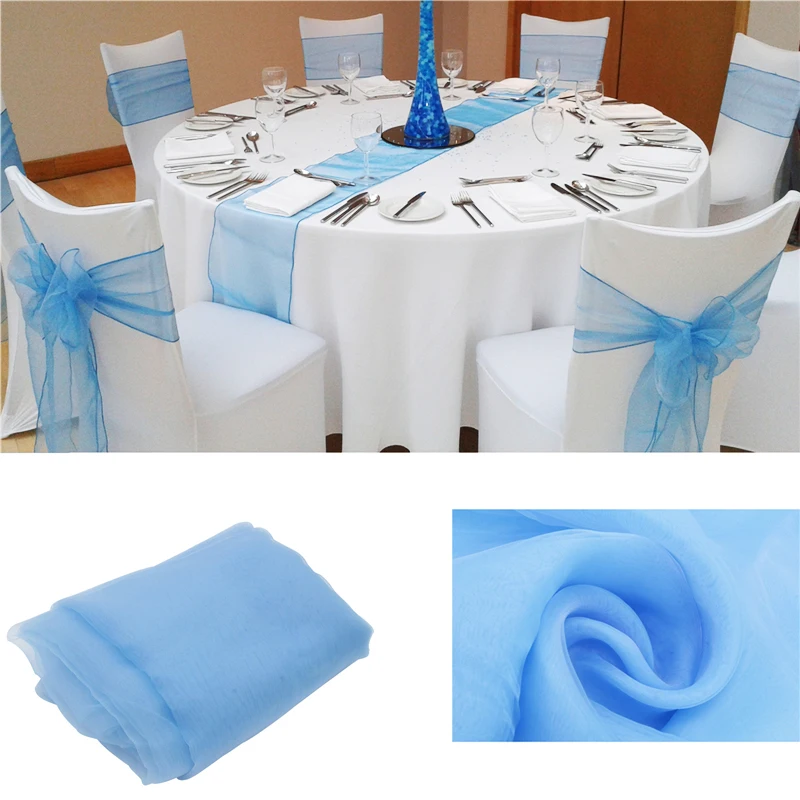 Description Picture 3 of item5pcs Wedding White Organza Table Runners Tablecloth Cover Chair Sash Party Pink Teal Decor Birthday Banquet Table Flag 30x275cm
