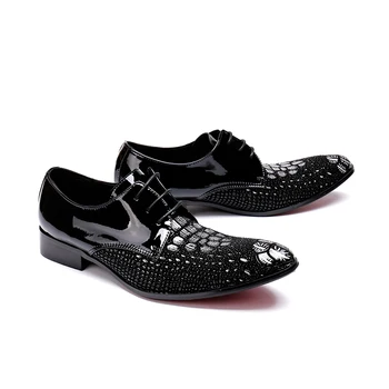 

Men's Genuine leather New Stitching glossy dress Shoes fashion lace-up oxford for men office party shoes men size 38-46