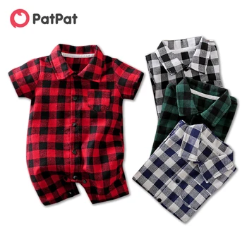 

PatPat 2020 New Arrival In Stock Summer and Spring Baby Stylish Plaid Print Rompers One Pieces Baby Clothes