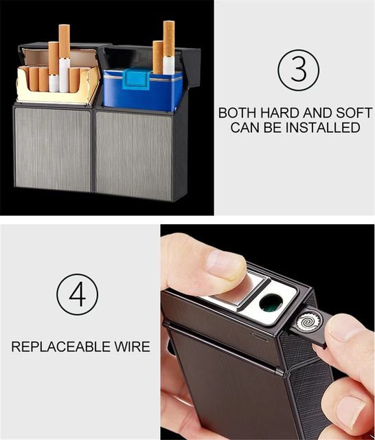 Étui de rangement pour tabac, porte-Cigarette en tungstène, allume-cigare  en métal, boîte avec allume-cigare électronique USB - AliExpress