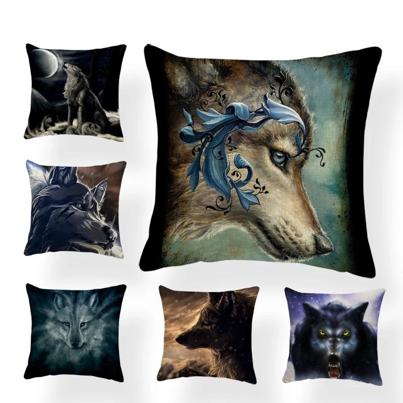 

Cool Beautiful Animal Pillowcase Lion Wolf Howling Living Room Bedroom Decoration Cushion Cover Polyester Linen Rest Pillow