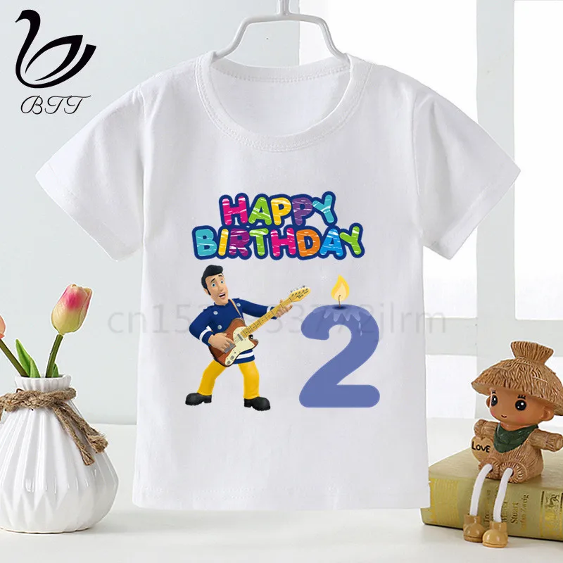 Детская одежда с рисунком «С Днем Рождения», «Пожарный Сэм», футболка для девочек, подарок на день рождения, детская одежда, футболки для мальчиков, футболки для малышей - Цвет: B