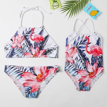 

Flamingo Mother Daughter Bikini Swimsuits Mommy and Me Swimwear Family Matching Clothes Look Women and Girls Bath Suits Dresses