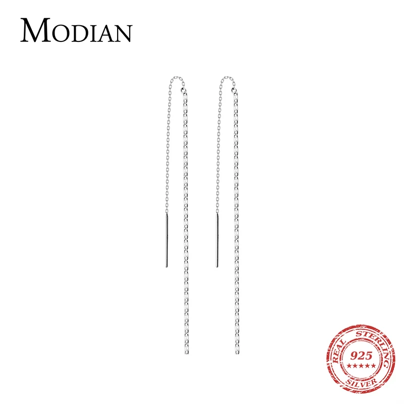 Modian, простая модная Длинная кисточка, цепочка очаровательные серьги-капли, 925 пробы, серебро, Классические Висячие серьги для женщин, свадебные ювелирные изделия