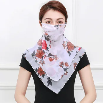 

Summer Female Sunscreen Mask Neck Protector Outdoor Multifunctional Anti-UV Breathable Chiffon Mask Silk Scarf Integrated