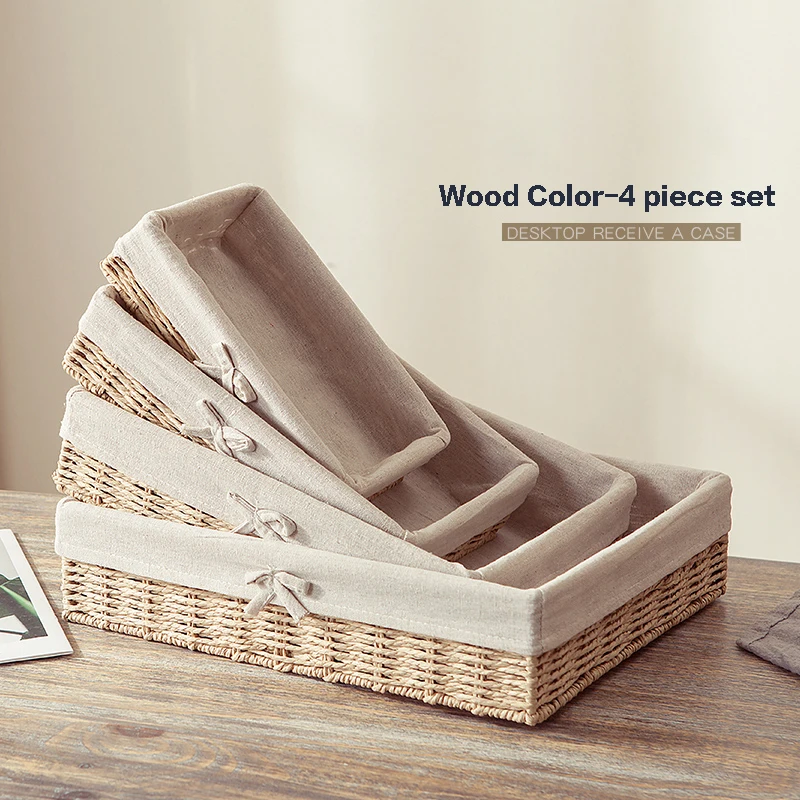 

Desktop Storage Basket European Pastoral Style Finishing Box Creative Sundries Stationery Storage Box Rattan Woven Box