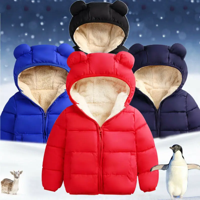 Toddler Kids Warm Clothes Newborn Baby Boys Girls Clothing Bear Hoodie Coat Hooded Jacket Outwear Snowsuit Red Blue Black