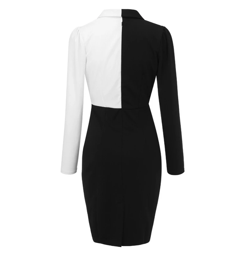 Новые женские элегантные с длинным рукавом черно-белые Лоскутные Повседневные Вечерние офисные облегающие платья-карандаш
